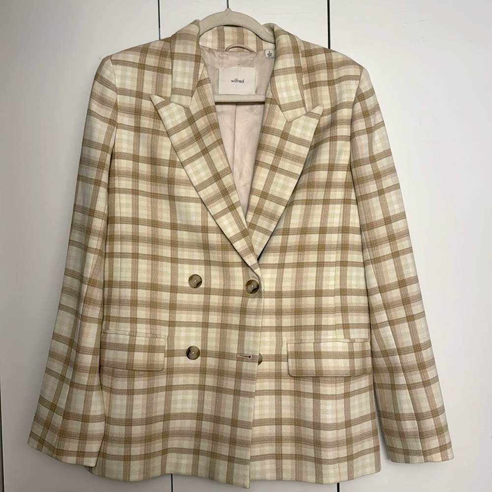Aritzia Tan Plaid Blazer in Excellent Condition